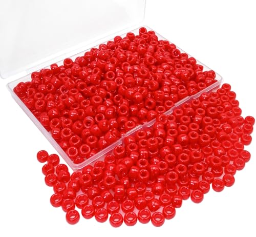 Amaney Red Pony Beads 6x9mm Acrylic Beads 500pcs for Jewelry Making - color: Red