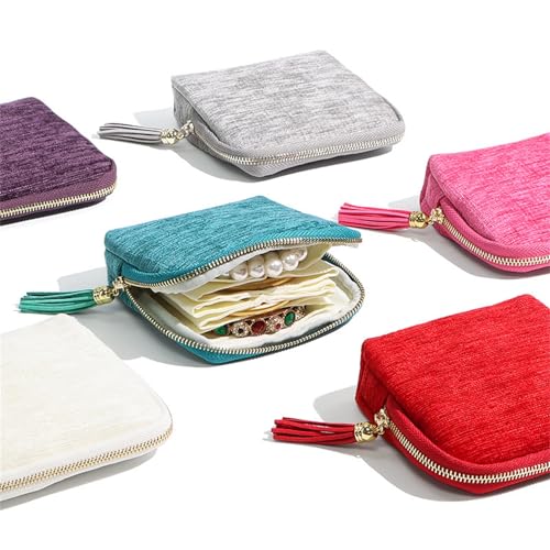 Travel Jewelry Organizer Case, Small Jewelry Pouch Bags with Zipper & Tassel, Travel Jewelry Case for Earrings Necklaces Rings Bracelets Brooches, Travel Gifts for Women - color: Pink
