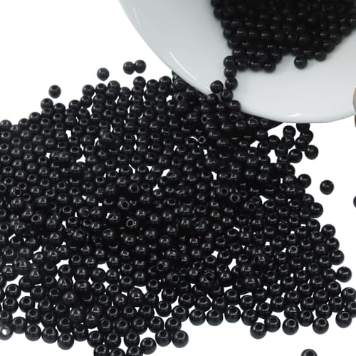 2500 Pcs 4mm Black Acrylic Round Beads, Pearl-Luster Loose Beads for Adult Jewelry Making, Bracelet and Necklace Crafting Supplies - color: Black