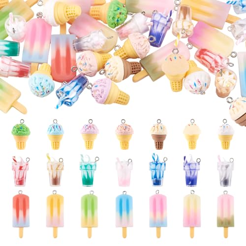 Craftdady Resin Plastic Miniature Food Snack Pendants Charms Ice Drink Juice Pendants Cute Bottle Fruit Keychain Charms Hang Ornament for DIY Craft Earring Bracelet Necklace Jewelry Making - color: Mixed Color Ice Cream