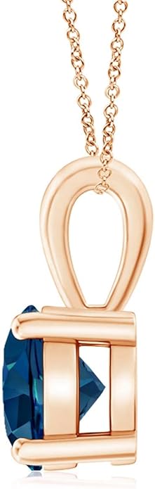 Angara Natural Blue Topaz Solitaire Pendant for Women | Classic Prong-Set Round Blue Topaz Pendant in 14K Solid Gold/Silver/Platinum With 18" Chain | December Birthday, Gemstone Jewelry Gift