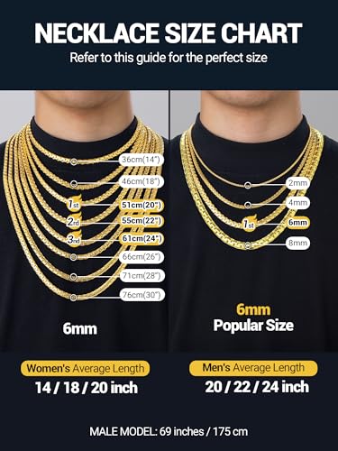 PROSTEEL Stylish Stainless Steel Flat Box Link Chain Necklace for Men, Silver/Gold/Black Tone, Hypoallergenic Jewelry, 14"-30", Come with Box - size: 14 inch(35cm), style: 2mm-Luxury Gold