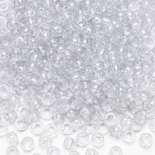 IOOLEEM Clear Glitter Pony Beads,1200pcs Beads for Bracelets Making & Hair braiding, Kandi Friendship Bracelets & Jewelry Making. - color: Clear Glitter