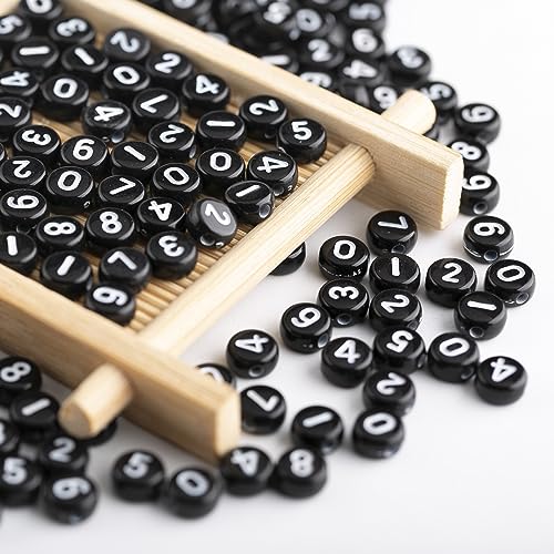 1000pcs Acrylic Number Beads 0-9 Round 4x7mm Mixed for Jewelry Making and DIY Bracelets, Necklaces, Key Chains (Bf Black White) - color: Bf Black White