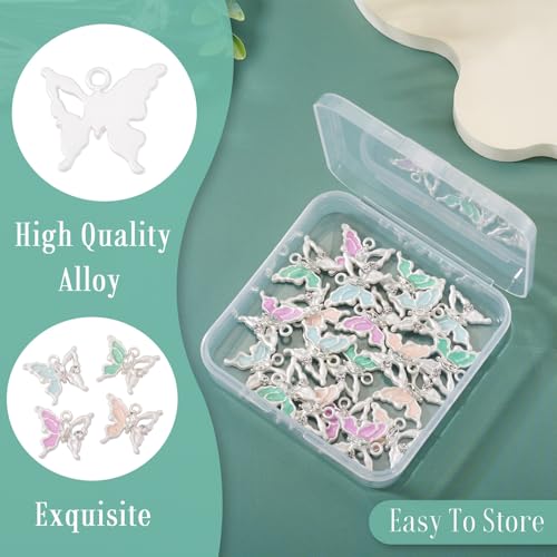 FASHEWELRY 20Pcs Alloy Crystal Rhinestone Butterfly Charms Gradient Color Enamel Butterfly Charms Platinum Plated Fairy Pendants for Earring Jewelry Making Necklace Bracelet Craft - color: Butterfly-Platinum Plated