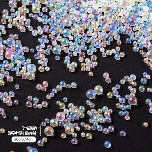 0.4lbs 1-3mm Tiny Glass Beads Iridescent No Hole Crystal Mini Nail Beads Water Droplet Small Glass Balls Bulk for Nail Art Crafts DIY Vases Resin Filler Jewelry Making Supplies - color: Clear AB