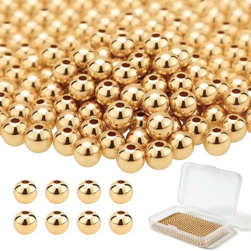 CeeVian 14K Gold Plated Spacer Beads 300PCS Seamless Gold Round Beads Spacer Beads That Do Not Fade Easily Round Bracelet Bead for DIY Necklace Bracelet Jewelry Making (4MM) - size: 4MM
