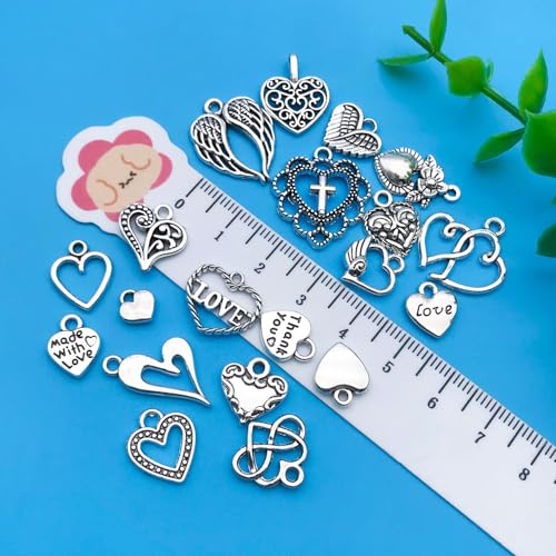 Youdiyla 80pcs Alloy Ancient Silvery Love Series Pendant Jewelry Making DIY Keychain Earrings Pendant Various Design Charms for Jewelry Making Bracelets Necklace (SN917) - color: SN917