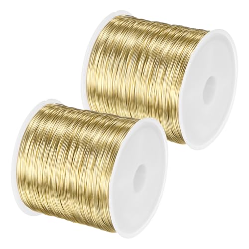 M METERXITY 2Roll 0.4mm Jewelry Wire, 26 Gauge 328FT Craft Wire Copper Beading Wire for Jewelry Making/Planting/Weaving/DIY Crafting, Soft Metal Wires [100M, Gold] - color: Gold, size: 26 Gauge 328FT