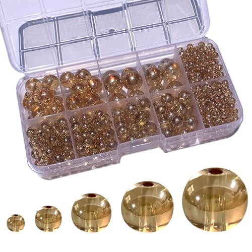 476PCS Round Crystal Glass Beads for Jewelry Making(Champagne Golden), Glass Spacer Loose Beads for Crafts Bracelets Necklaces Charms Pendants 4/6/8/10/12mm - color: Round Glass Beads: Champagne Golden