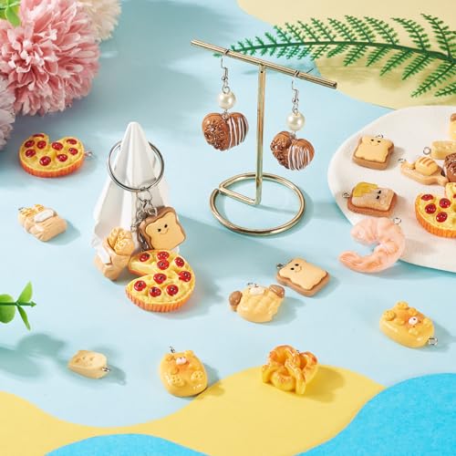 Craftdady Resin Plastic Miniature Food Snack Pendants Charms Ice Drink Juice Pendants Cute Bottle Fruit Keychain Charms Hang Ornament for DIY Craft Earring Bracelet Necklace Jewelry Making - color: Yellow Bread Toast