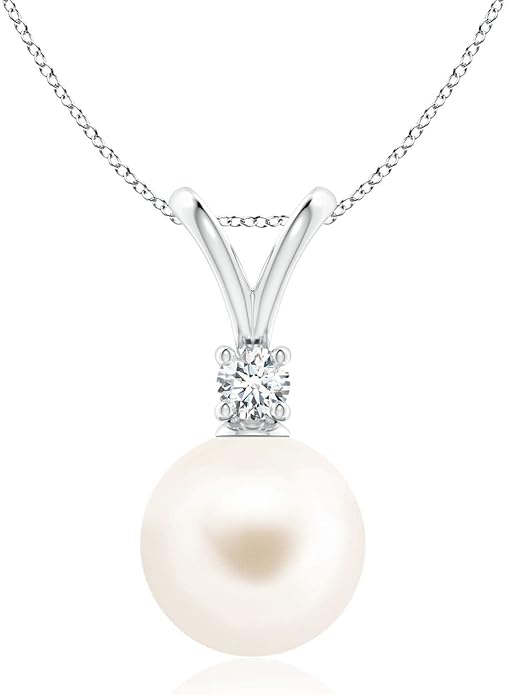 Angara Freshwater Pearl Pendant for Women | Freshwater Pearl V-Bale Pendant in 14K Solid Gold/Platinum With 18" Chain | June Birthday, Anniversary, Gemstone Jewelry Gift