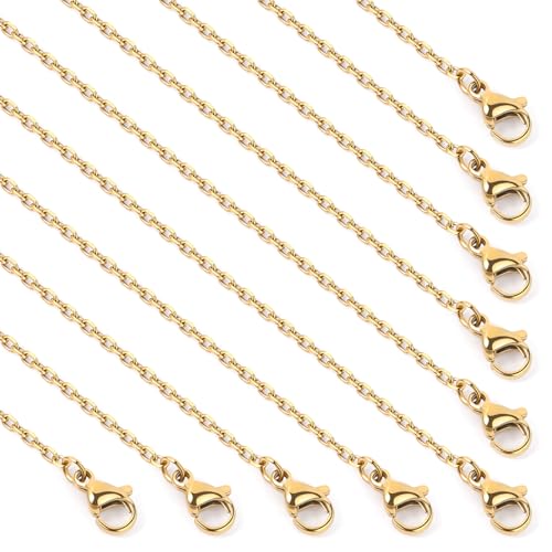 Cadikez 24PCS Gold Rolo Cable Chain Necklace Bulk, 1.5mm 18inch 18K Gold PVD Plated Stainless Steel Finished Oval Cable Link Chains for Necklace Jewelry Making - color: 1.5mm Gold Color