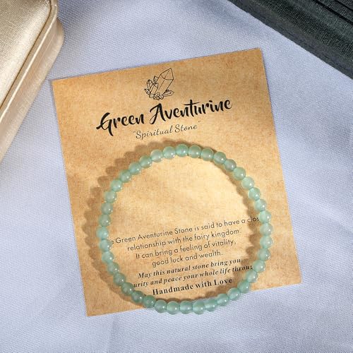 MAIBAOTA Healing Crystal Bracelet for Women Men, 8/4 mm Natural Stone Beaded Bracelets, Jewelry Birthday Gifts, Round Gemstones Stretch Bracelets - color: Green-Aventurine, size: 4 mm