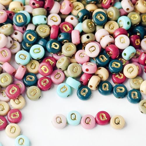 200PCS Round Letter Beads,4x7mm Colorful Acrylic Alphabet Q Beads Letter Q Beads with Letters for Bracelet Making Necklace Keychain Jewelry DIY (Letter Q) - color: Letter Q