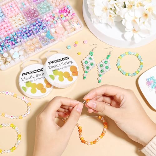 PAXCOO 2 Pack Elastic String for Bracelets, Stretch Magic Elastic String Bead Cord Jewelry Thread for Friendship Bracelet, Necklaces, Clay Beads, Pony Beads - style: 2 Pack White