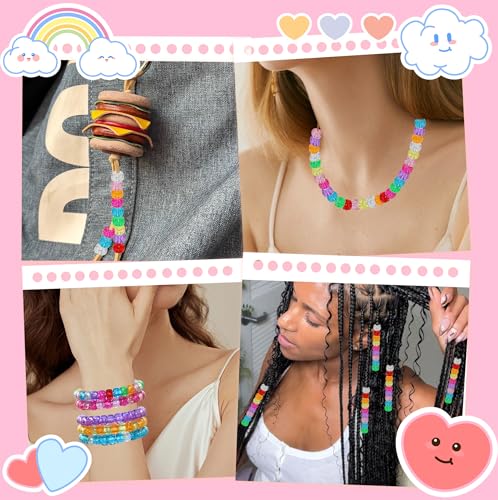 Amaney 1000 Pieces 6x9mm Mixed Colors Glitter Transparent Mix Plastic Pony Beads - color: 1000Glitter