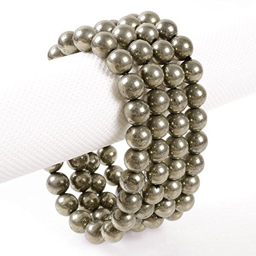 Justinstones 8mm Round Beads Stretch Bracelet 7 Inch Unisex - color: Pyrite