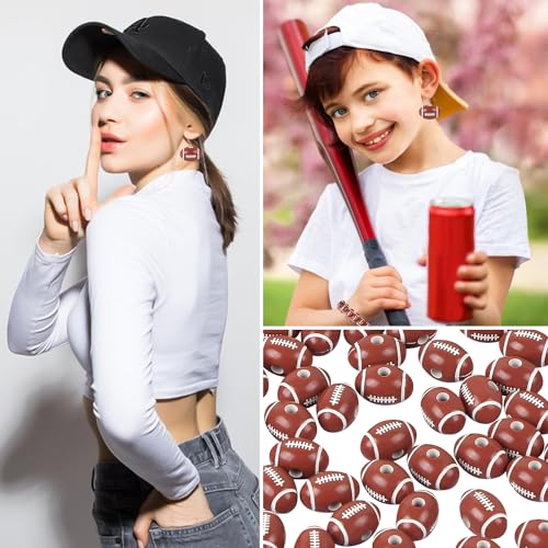 100pcs 18mm Football Beads with 5.5 Yard Elastic Rope,Acrylic Sports Beads DIY Spacer for Necklace Bracelet Keychains Handmade Jewelry Making Accessories Craft Supplies(Rugby) - color: Rugby