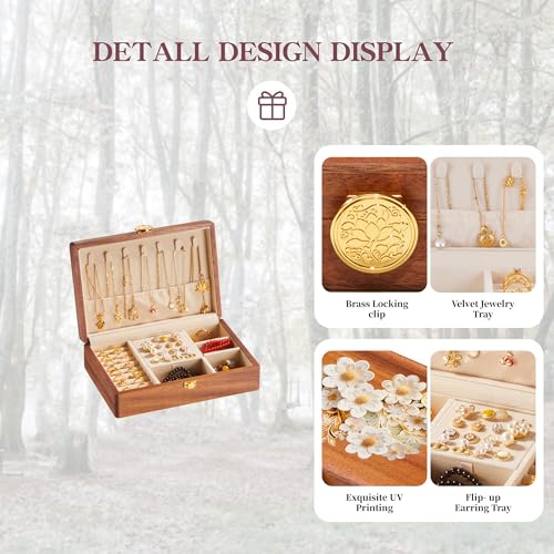 Travel Jewelry Case Small Wood Jewelry Organizer Jewelry Box for Women (Nut-Brown Print C) - color: Nut-Brown Print C