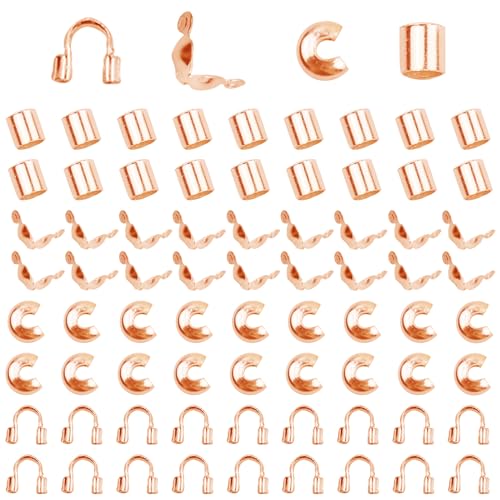 1400 Pieces Brass Tube Crimp Beads Wire Guardians Crimp Bead Knot Covers Bead Tips Knot Covers for DIY Bracelets Necklaces Jewelry Making Crafts Supplies(Rose Gold) - color: Rose Gold
