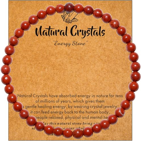 MAIBAOTA Healing Crystal Bracelet for Women Men, 8/4 mm Natural Stone Beaded Bracelets, Jewelry Birthday Gifts, Round Gemstones Stretch Bracelets - color: Red-Jasper, size: 4 mm