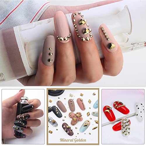 qiipii Old Golden Nail Rhinestones 120 Multi Shapes Flatback Gems K9 Glass Stones Metallic Gold Round Beads Diamonds Jewels Crystals w Pick Pen Charms for Nails Faces Eyes Makeup Crafts Clothes Shoes - color: Metallic Golden, size: A Set