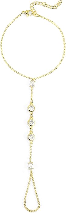 Hand Chain Bracelet, Adjustable Hand Jewelry Chain Bracelet with Ring, Trendy Gold Handchains Jewelry