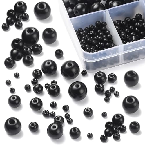 476 PCS Round Crystal Glass Beads for Jewelry Making(Black), Glass Spacer Loose Beads for Crafts Bracelets Necklaces Charms Pendants Friendship 4/6/8/10/12mm - color: Round Glass Beads: Black