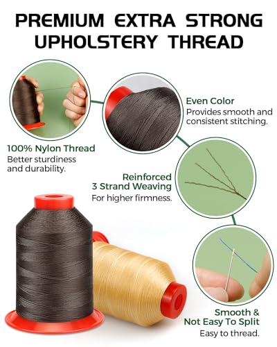 FIVEIZERO Extra Strong Upholstery Thread,Coffee 1000 Meters Bonded Nylon Thread for Denim Leather,Craft,Machine,DIY and Home (1 Pack) CJ - color: Coffee