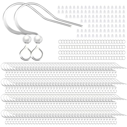 160 PCS/80 Pairs Sliver Earring Hooks Hypoallergenic Ear Wires Fish Hooks with 100 PCS Clear Silicone Earring Backs and 100 PCS Jump Rings Silver Earring Finding for DIY Jewelry Making - color: C style-Silver Earring Hooks
