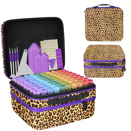 ZORETCO Diamond Painting Storage Containers,240 Slots Diamond Painting Accessories with Tools for Diamond Art Organizer Craft Jewelry Beads Storage Box - color: Leopard Print, size: 240 Jars