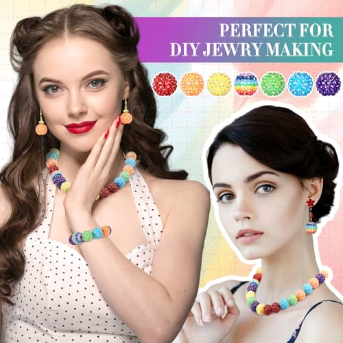 40 Pcs 20 mm Rhinestone Beads Bulk Crystal Round Disco Ball Chunky Bubblegum Beads for Pens Bracelets Charms Craft European Style Jewelry Making Supplies Christmas(Rainbow) - color: Rainbow