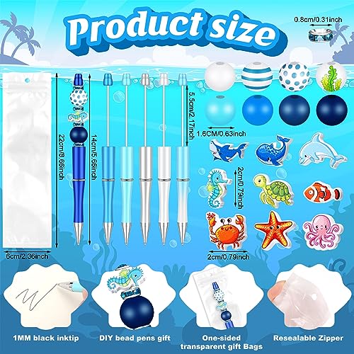 Colarr 24 Sets Plastic Beadable Pens DIY Pens Making Kit Assorted Wood Beads Crystal Spacer Black Ink Ballpoint for Women Crafts Office Family Gifts(Sea Animals) - style: Sea Animals
