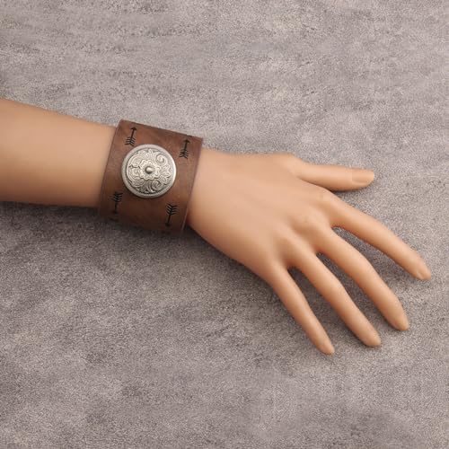 GelConnie Leather Cuff Bracelet Punk Braided Bracelets Rock Leather Wristbands Faux Mens Leather Bracelet Gothic Viking Bangle Adjustable Wrap Bracelet for Women,Men - color: Flower Brown Bracelet