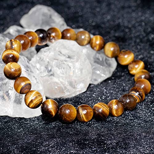 8mm Natural Gemstone Stretch Bracelet, Handmade Unisex Crystal Bracelets for Meditation, Yoga, Spiritual Healing & Positive Energy - color: Golden Tiger Eye