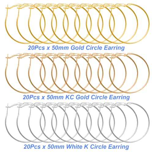 Hoop Earring Findings Stainless Steel Earrings Beading Round Earrings Hypoallergenic Hoop Earrings Open Beading Hoop for Jewelry Making DIY Crafts Art Creation (50mm) - color: 50mm