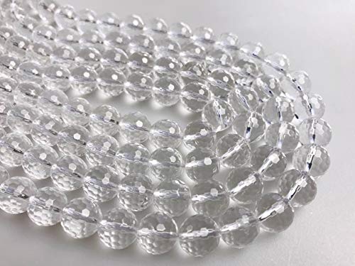 JM Design Clear Quartz Crystal Faceted Round Loose Gemstone Beads Size 4mm 15.5" Strand for Jewelry Making - size: 4mm