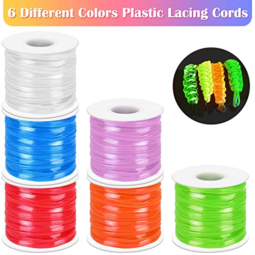 Lanyard String Kit, Cridoz 6Pack Glow in Dark Plastic Lacing Cord Gimp String Lanyard Weaving Kit for Boondoggle, Bracelets, Keychains, Crafts - style: Glow In Dark