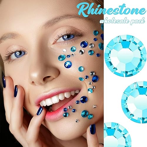 1440pcs SS16 4.0mm Aquamarine Flatback Rhinestones bulk K9 Glass Water Blue Crystals Nail Art Gems Round Stones Diamonds Lake Blue Nail Charms Jewels for Nails Eyes Face Makeup Crafts DIY Tumblers etc - color: Aquamarine, size: Ss16