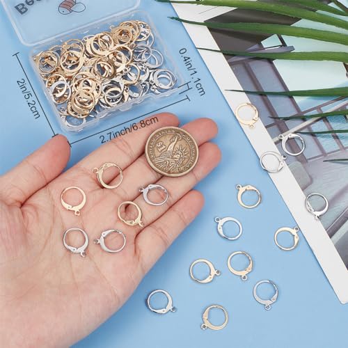 Beebeecraft 1 Box 100Pcs Leverback Earring Findings 18K Gold Plated Stainless Steel Huggie Hoop French Earring Hooks Ear Wire Clasp Clip Dangle for Jewelry Making DIY Findings - color: 100Pcs 18K Gold Platd 304 Stainless Steel #5