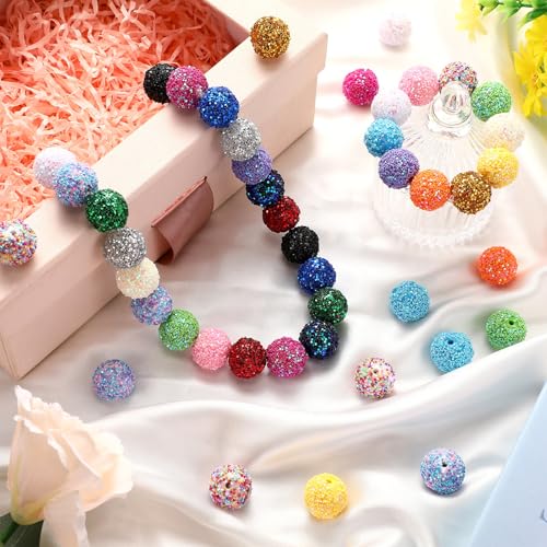 40 Pcs 20 mm Rhinestone Beads Bulk Crystal Round Disco Ball Chunky Bubblegum Beads for Pens Bracelets Charms Craft European Style Jewelry Making Supplies Christmas(Glitter) - color: glitter