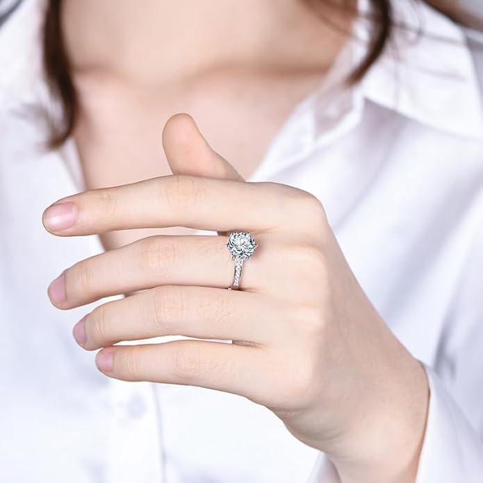 S925 Sterling Silver Ornate 2 Carat Natural Diamond Engagement Ring | D-color VVS2 Excellent Cut Radiance | Chic Jewelry for Daily Elegance