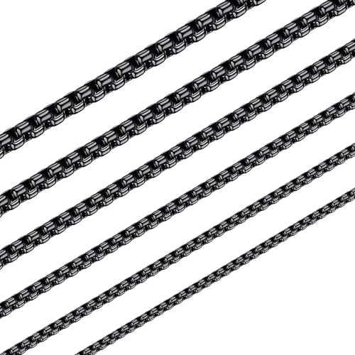 Square Rolo Chain Necklace Stainless Steel Round Box Necklace for Men Women/2mm-7mm/16Inch-36Inch - color: Stainless Steel-Black, size: 24 Inches, style: 2 mm width
