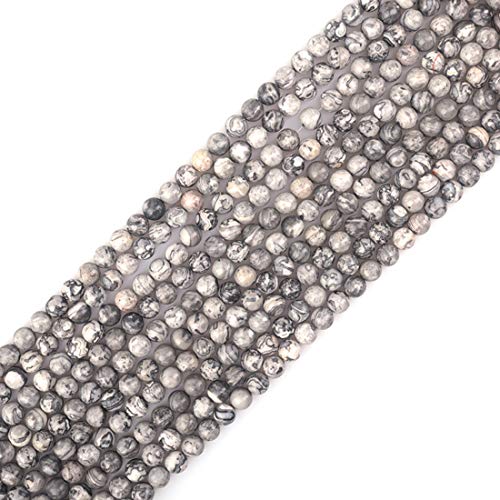 6mm Natural Map Stone Round Loose Stone Beads for Jewelry Making DIY Crafts Design 1 Strand 15" APPR.63-65pcs - color: Map Stone, size: 6mm
