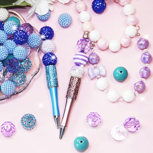 Exway 48 Pcs 20mm Purple Acrylic Resin Rhinestone Bubblegum Beads - Round, Large, Sparkly Craft Beads for Pen, Beadable Keychain, Bracelet, Necklace - DIY Jewelry Making Supplies - color: Purple