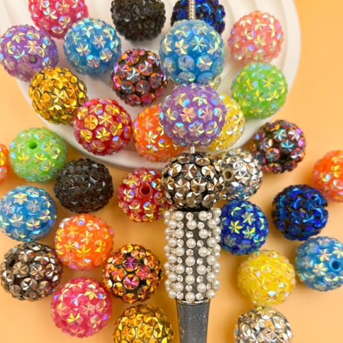 30PCS 20MM Bubblegum Beads for Pens, Mixed Color Snowflake Rhinestones Disco Ball Chunky Large Acrylic Round Beads for Bag Focal Beadable Pen Keychain Making Jewelry Bracelet Making DIY Crafts - color: Snowflake Rhinestones