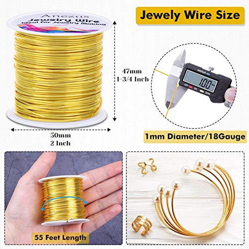 Jewelry Wire for Jewelry Making, Anezus Craft Wire Tarnish Resistant Copper Beading Wire for Jewelry Making Supplies and Crafting (Gold, 18 Gauge) - color: Gold