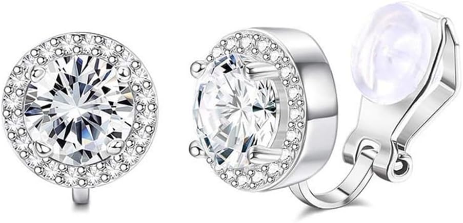 Aloha Earrings Round Halo Crystal Clip On Stud Earrings