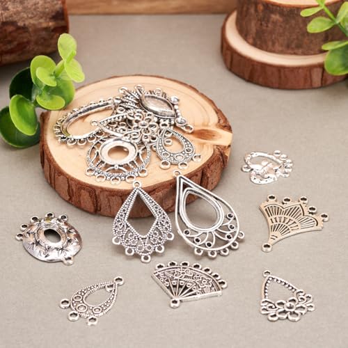 KISSITTY Tibetan Style Alloy Chandelier Component Links for Jewelry Making - color: Antique Silver # Mixed Shape 1